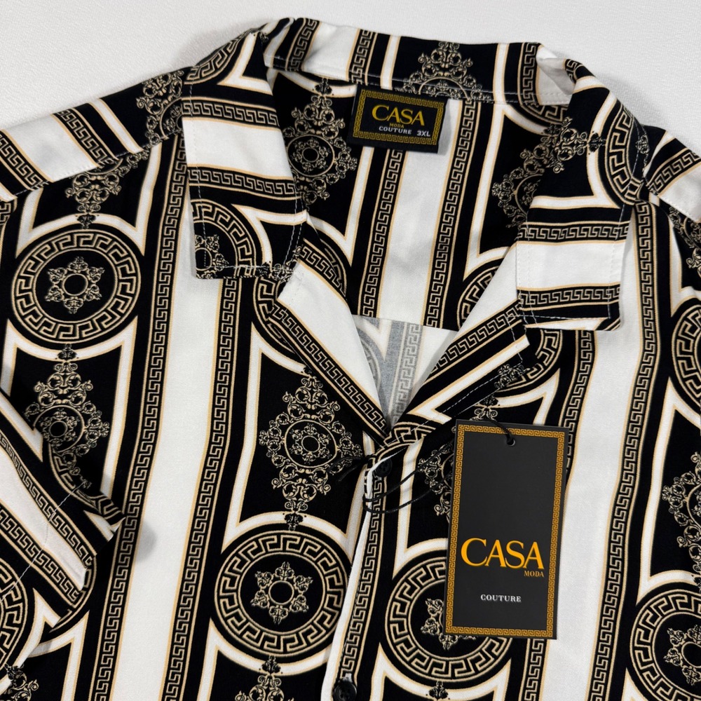 CASA Moda Couture Men's 3XL Big‎ & Tall Camp Shirt Short Sleeve Luxury Baroque